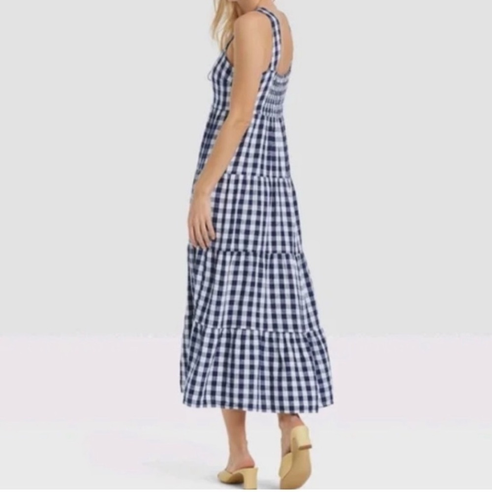 Who What Wear Sleeveless Lace-Up Dress in Navy Gingham, Medium - Picture 10 of 10